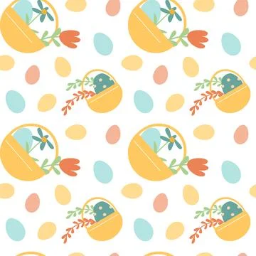 Happy easter geometric pattern with basket and eggs for seasonal design Stock Illustration