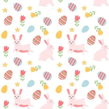 Happy easter geometric pattern with bunnies and eggs for festive decoration Stockillustratie