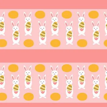 Happy easter geometric pattern with bunnies and eggs for festive design Stock Illustration