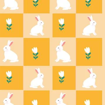 Happy easter geometric pattern with bunnies and tulips for festive design Stockillustratie