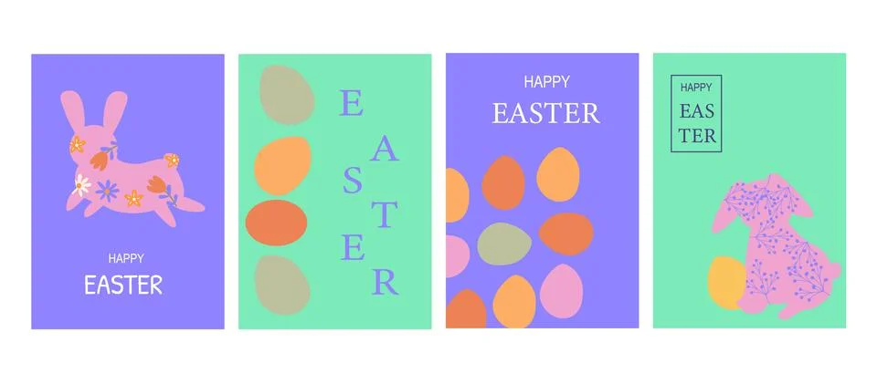 Happy easter geometry set with colorful egg and bunny designs for cards and Stock Illustration