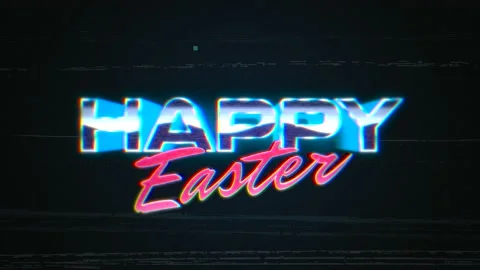 Happy Easter with glitch effect and noise on digital in 80s style Stock Footage 235682717