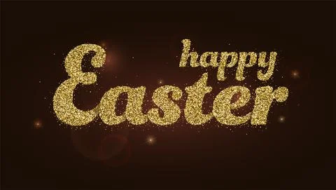 Happy Easter. Glittering text on dark glow background. 스톡 일러스트