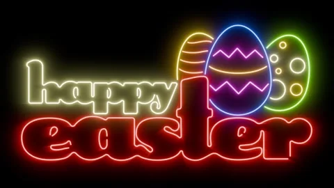 Happy Easter glowing neon sign loop animation uniform background easy blending Stock Footage 331984521