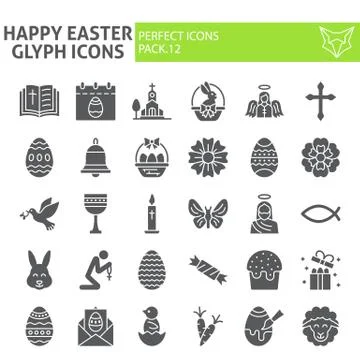 Happy easter glyph icon set, spring holiday symbols collection, vector sketches Stock Illustration