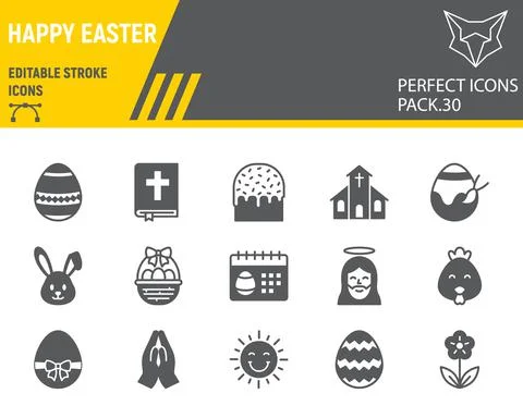 Happy Easter glyph icon set, holiday collection, vector graphics, logo Stock Illustration