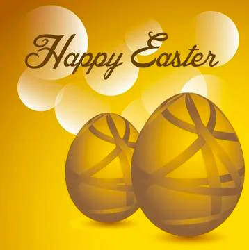 Happy easter with gold eggs over gold background. vector illustration 库存插图