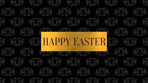 Happy Easter in gold frame on black flowers pattern Stock Footage 229846648