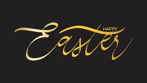 Happy Easter gold linear lettering. Hand drawn elegant modern calligraphy. .. Stock Illustration