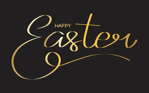 Happy Easter gold linear lettering. Hand drawn elegant modern calligraphy. .. Stock Illustration