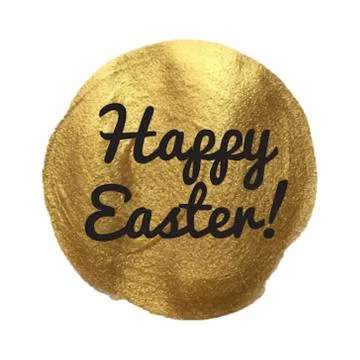 Happy Easter gold vector illustration hand drawn circle icon, written text Stock Illustration