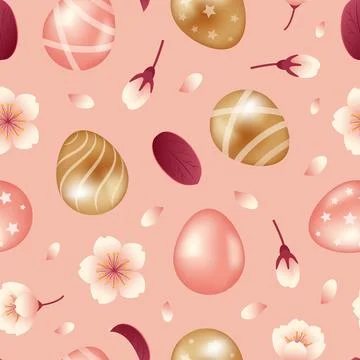 Happy easter. Golden and pink chocolate eggs with stars and stripes. Apple or Stock Illustration