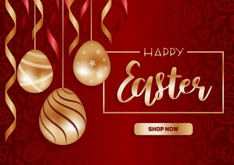 Happy easter. Golden and red, garland of chocolate eggs and ribbons. Doodle Stock Illustration