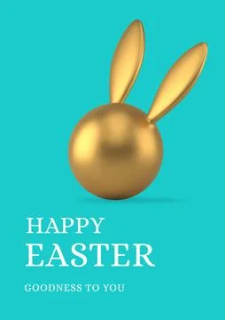 Happy Easter golden bunny head bauble 3d greeting card design template real.. Stock Illustration