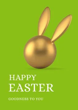Happy Easter golden bunny head bauble 3d greeting card design template real.. Stock Illustration