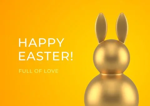 Happy Easter golden metallic rabbit toy 3d greeting card design template real Stock Illustration