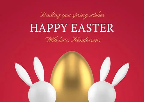 Happy Easter golden painted chicken egg rabbit bauble 3d greeting card design Stock Illustration