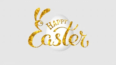 Happy easter golden rabbit lettering. Hand drawn animated funny bunny. Greeting Stock Footage 305750458