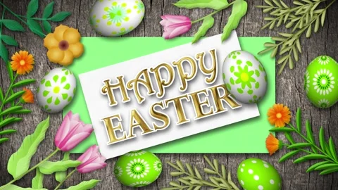 Happy easter golden text animation with white and green easter eggs, colorf.. Stock Footage 306077796