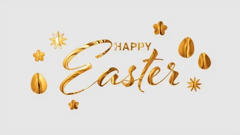 Happy Easter golden text animation with colorful eggs and flowers Stock Footage 330788271