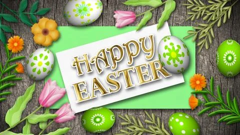 Happy easter golden text animation with white and green easter eggs, colorf.. 库存插图