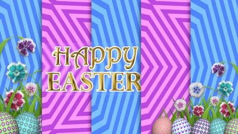 Happy easter golden text on beautiful animated easter background with colou.. Stock Illustration