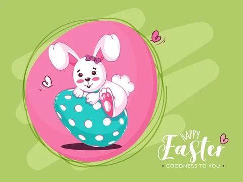Happy Easter, Goodness To You Greeting Card with Cartoon Cute Bunny Climbin.. Stock Illustration