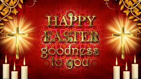 Happy Easter goodness to you message with gold crosses and candles 库存插图