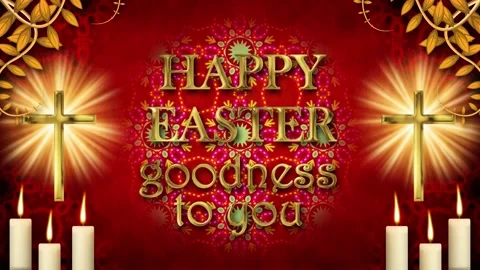 Happy Easter goodness to you written in shiny gold text with twin crosses Stock Footage 331129558