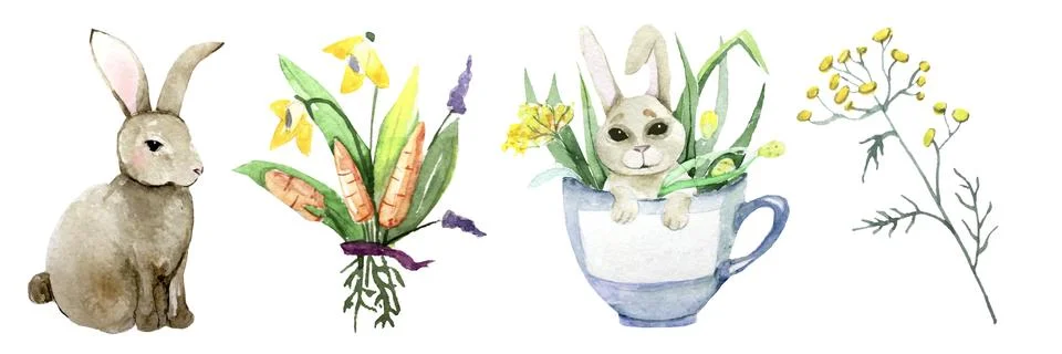 Happy easter graphic elements, set Design elements isolated on white background. Illustrazione stock