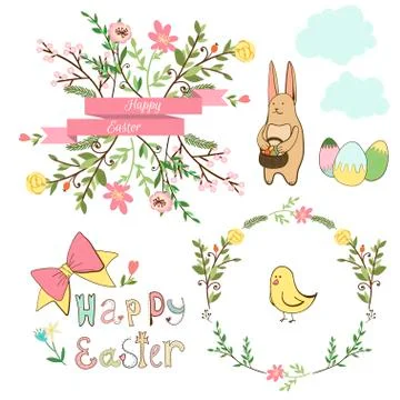 Happy easter graphic elements,vector set Stockillustratie