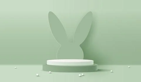 Happy Easter green background and paper art podium display for product pres.. Stock Illustration