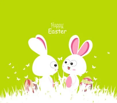 Happy easter green spring with bunny couple and eggs Stock Illustration