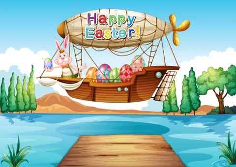 A happy easter greeting above the river Ilustração Stock
