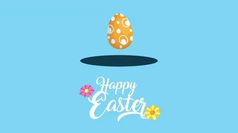 Happy Easter greeting with animated jumping colorful eggs and festive text .. Stock Footage 334524942