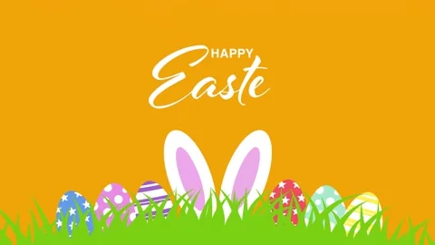 Happy Easter greeting animation with bunny ears and colorful eggs. Stock Footage 330861918