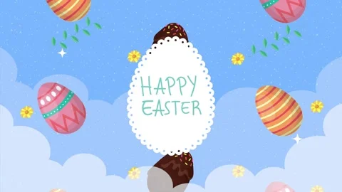 Happy easter greeting animation with falling chocolate and colorful pattern.. Stock-Footage 338314972