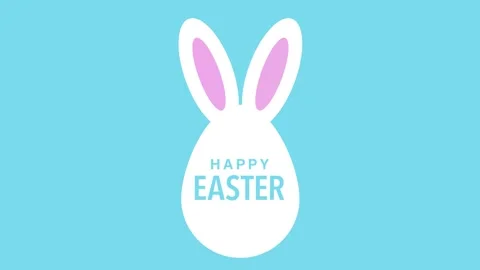 Happy Easter greeting animation with white bunny ear egg silhouette Stock Footage 330932053