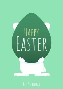Happy easter greeting background with bunny holding easter egg Stock Illustration