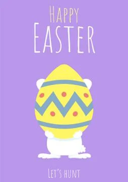 Happy easter greeting background with bunny holding easter egg Stock Illustration