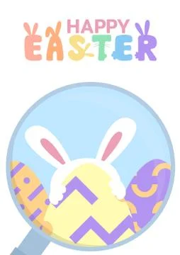 Happy easter greeting background with bunny behind easter egg Stock Illustration