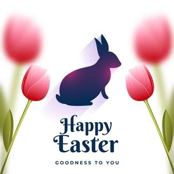 Happy easter greeting background with rabbit silhouette and tulip flowers Stock Illustration