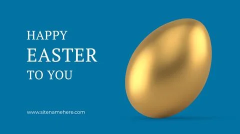 Happy Easter greeting banner 3d golden painted chicken egg holiday design tem Stock Illustration