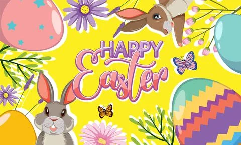 Happy Easter Greeting Banner Design Stock Illustration