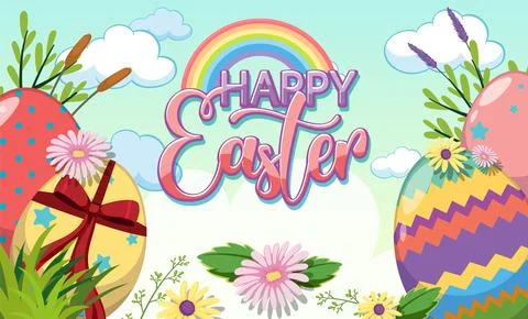 Happy Easter Greeting Banner Design Stock Illustration