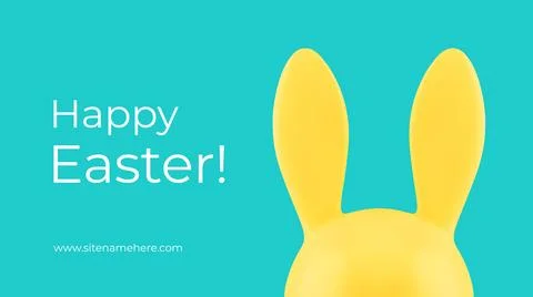 Happy Easter greeting banner design template 3d rabbit long ears realistic ve Stock Illustration