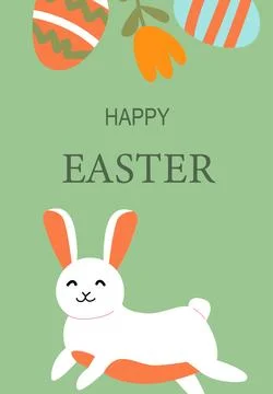 Happy easter greeting with bunny and colorful eggs on green background Stock Illustration
