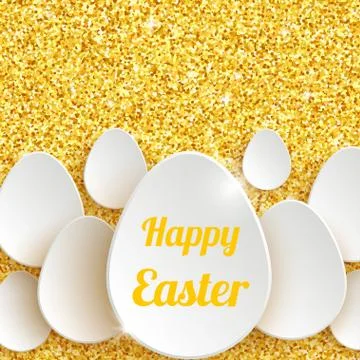 Happy Easter Greeting Card with 3d White Paper Egg Stock Illustration