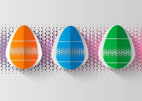 Happy Easter greeting card. 3d paper cut easter egg concept design background Illustrazione stock