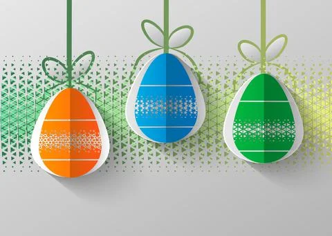 Happy Easter greeting card. 3d paper cut easter egg concept design background Stock Illustration